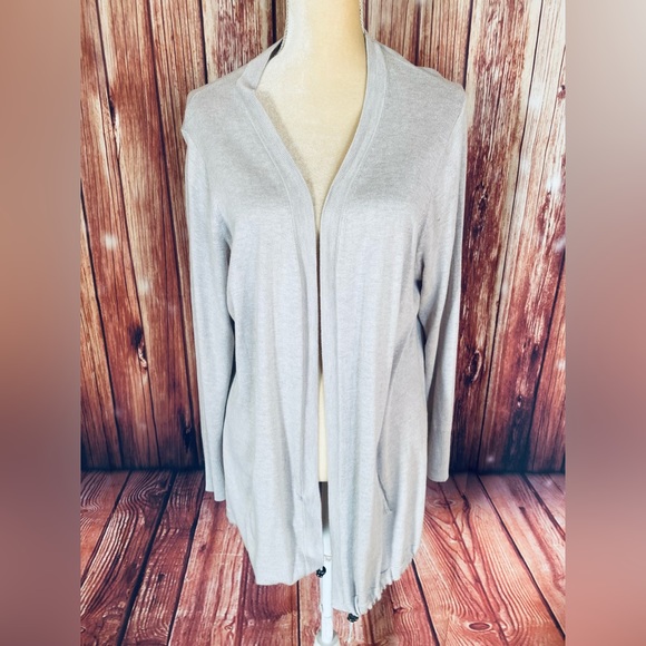 Women’s 1X Sweater Cardigan Tribekka 44 Beige Lightweight Knit Open Front Soft - Picture 2 of 11